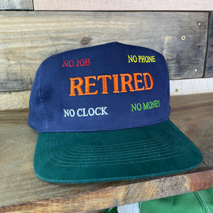 RETIRED Vintage Navy Green Brim Strapback Cap Hat Embroidered