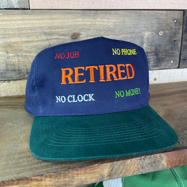 RETIRED Vintage Navy Green Brim Strapback Cap Hat Embroidered