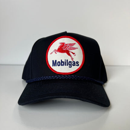 Custom Mobilgas Oil Vintage Navy Snapback Hat Cap with rope