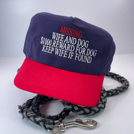MISSING WIFE AND DOG Vintage Strapback Cap Hat Funny Embroidered