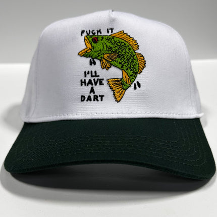 F IT I’LL HAVE A DART FUNNY FISHING Trucker SnapBack Cap Hat Custom Embroidered