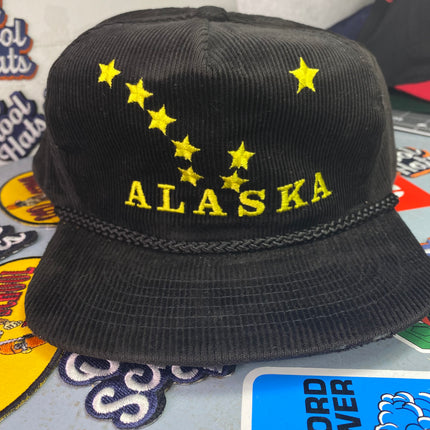 Vintage Alaska Black Corduroy Snapback Hat Cap with Rope