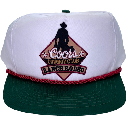 Custom Coors Ranch Rodeo Vintage White Crown Green Brim SnapBack Hat Cap With Burgundy Rope