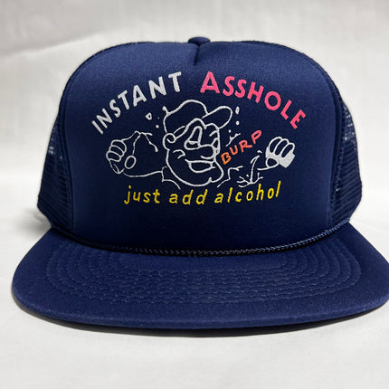 Vintage Instant Asshole Just Add Alcohol FUNNY Navy Blue Mesh Trucker SnapBack Cap Hat DEADSTOCK Never Worn
