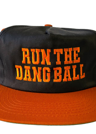 RUN THE DANG BALL Orange and Black on a Vintage Snapback Cap Hat Custom Embroidered