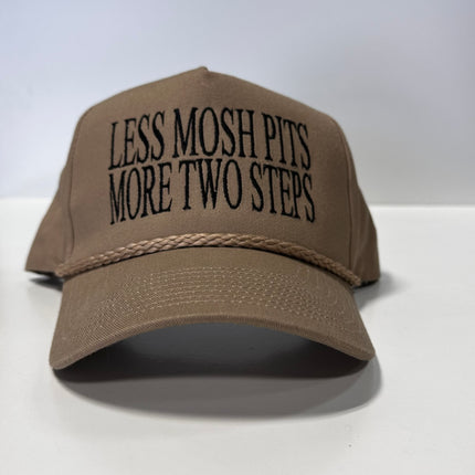 Less Mosh Pitts More Two Steps Tan SnapBack Hat Cap with rope Custom Embroidery