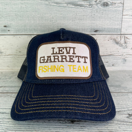 Custom Levi Garrett Fishing Denim mesh SnapBack Hat Cap