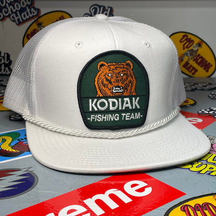 Custom Kodiak Fishing Team patch White Rope Mesh Snapback Trucker Cap Hat