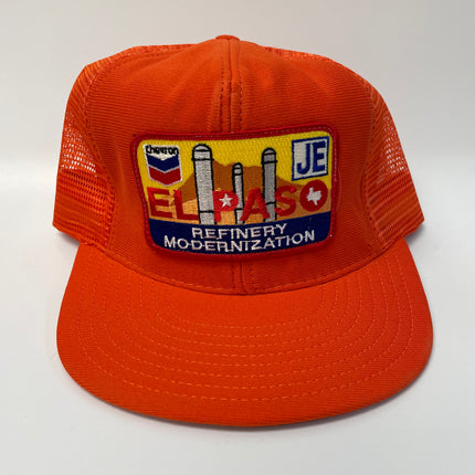 Custom Refinery Modernization Chevron El Paso Vintage Orange Mesh Trucker SnapBack Hat Cap Ready to ship