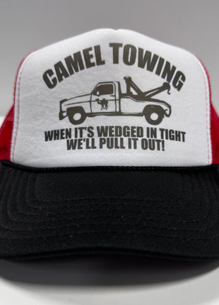 CAMEL TOWING Red Mesh Funny Trucker SnapBack Hat Cap Custom Printed