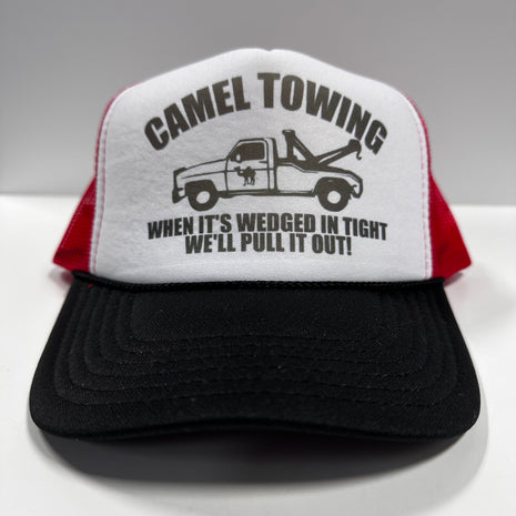 CAMEL TOWING Red Mesh Funny Trucker SnapBack Hat Cap Custom Printed