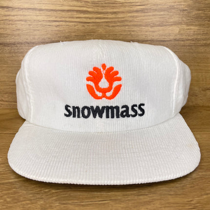 Vintage Snowmass Ski Resort White Corduroy SnapBack Hat Cap