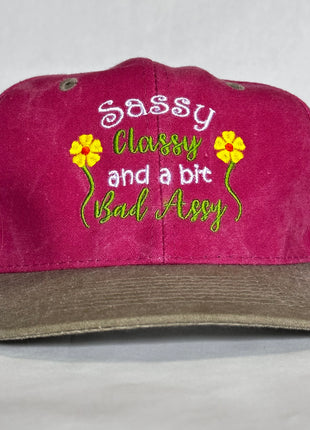 SASSY CLASSY AND A BIT BAD ASSY Vintage Pink Crown SnapBack Cap Hat Custom Embroidery