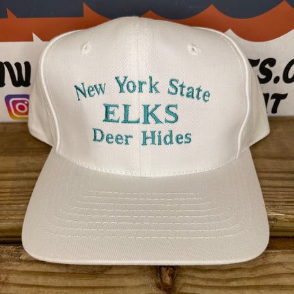 Vintage New York State Elks Deer Hides White SnapBack Hat Cap