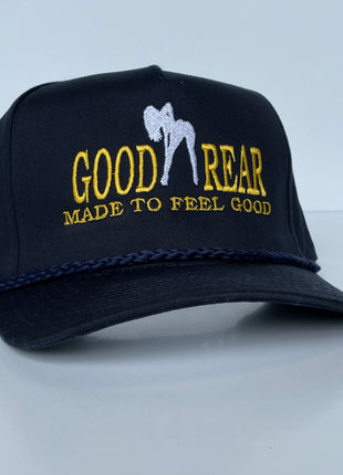 GOOD REAR Made To Feel Good Vintage Navy Blue Rope Snapback Tall Crown Cap Hat Funny Custom Embroidery