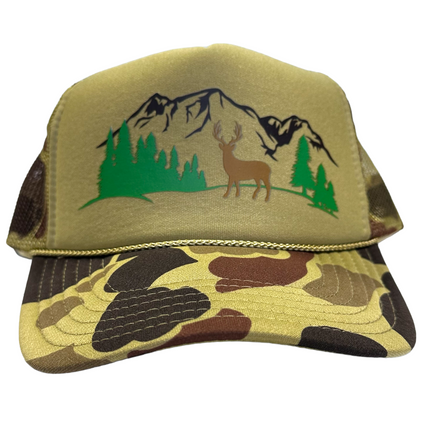 Deer Scene CAMO Mesh Trucker Hunting SnapBack Cap Hat heat transfer print