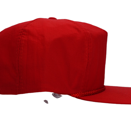 Vintage Red Nylon Mid Crown 5 Panel Snapback Hat Cap with Rope