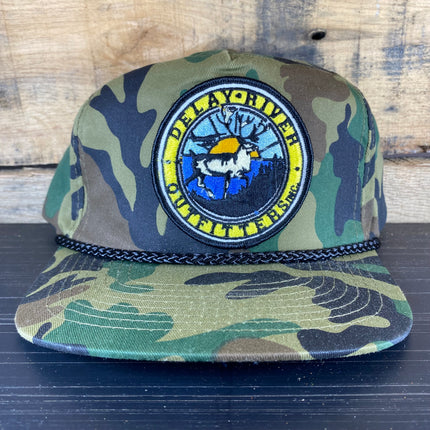 Custom Delay river outfitters inc  Hunting vintage Camo black rope Snapback hat cap