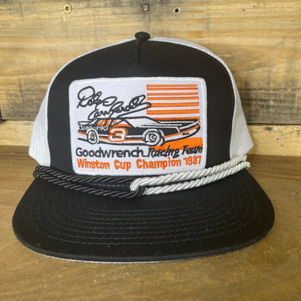 Custom Dale Earnhardt Racing Vintage Black White Mesh Double Rope SnapBack Hat Cap