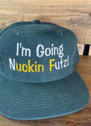 I’m Going NUCKIN Futz Vintage Custom Embroidered Dark Green Mid Crown Baseball Flat Brim Adjustable Strap Back Cap Hat