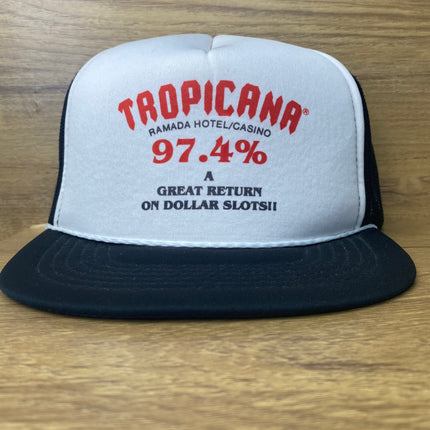 Vintage Tropicana Ramada Hotel Casino Radio Black Mesh Trucker Snapback Hat Cap