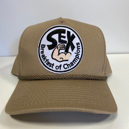 Custom Sex Breakfast of Champions patch Tan Snapback Hat Cap with Rope