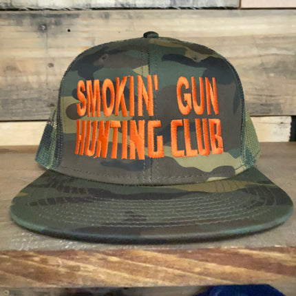 Smoking’ Gun Hunting Club Camo mesh Snapback hat cap custom embroidery
