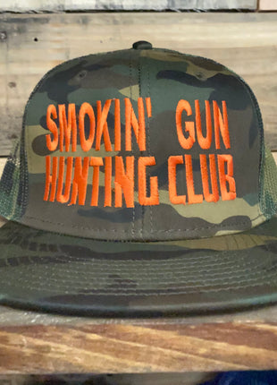 Smoking’ Gun Hunting Club Camo mesh Snapback hat cap custom embroidery