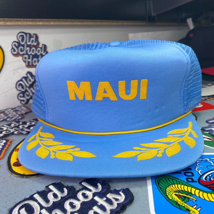 Vintage Maui Hawaii Scrambled Egg Blue Trucker Mesh Snapback Hat Cap