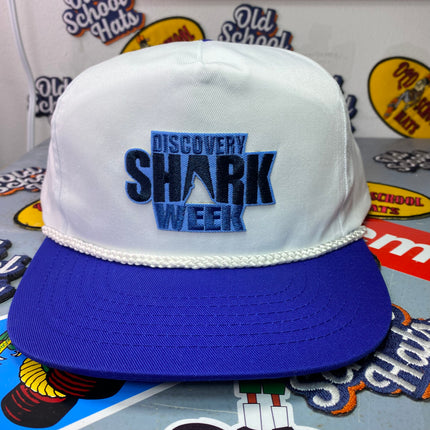 Custom Discovery Shark Week Vintage White Crown Blue Brim Snapback Hat Cap (1/1)