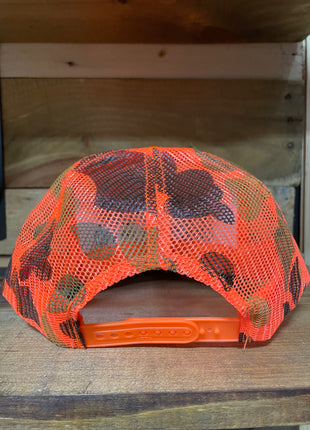 Old School Hunting Club Orange Camo Mesh SnapBack Hat Cap Custom Embroidery