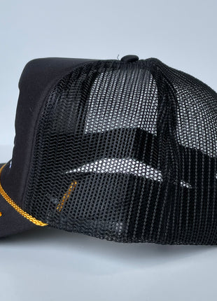 Thank You For Holding Your Breath While I Smoke Custom Embroidered Gold Leaf Black Trucker Hat SnapBack Cap