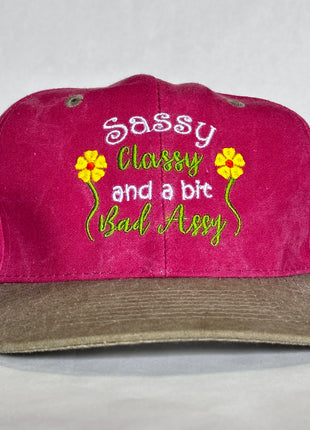 SASSY CLASSY AND A BIT BAD ASSY Vintage Pink Crown SnapBack Cap Hat Custom Embroidery