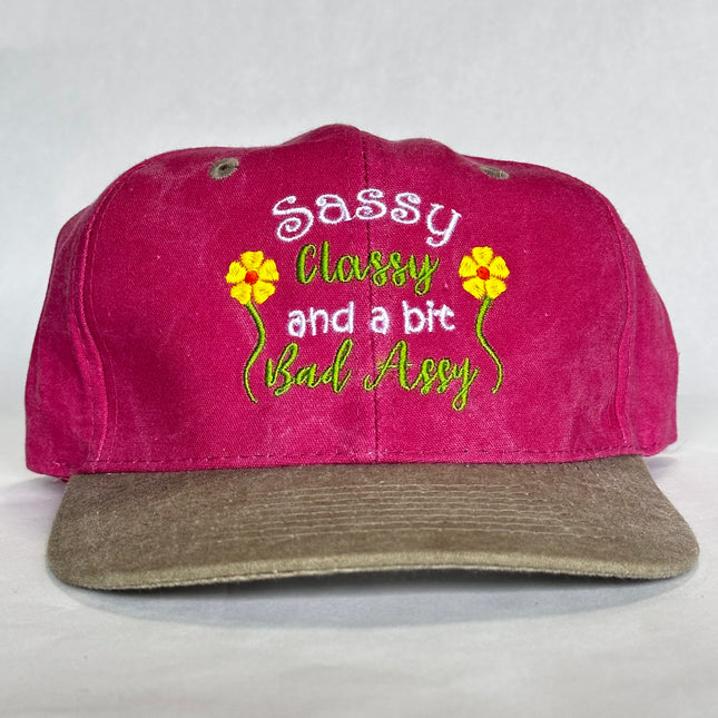 SASSY CLASSY AND A BIT BAD ASSY Vintage Pink Crown SnapBack Cap Hat Custom Embroidery
