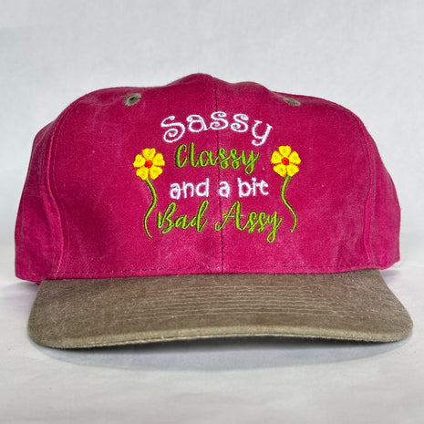 SASSY CLASSY AND A BIT BAD ASSY Vintage Pink Crown SnapBack Cap Hat Custom Embroidery