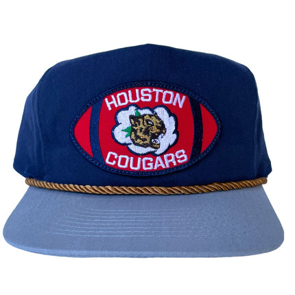 Custom Houston Cougars patch Vintage Blue Strapback Hat Cap with Rope