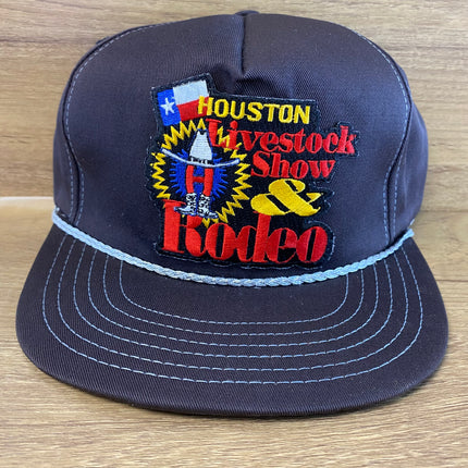 Custom Houston Livestock and Rodeo Vintage Brown Rope Strapback Cap Hat