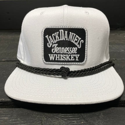 Custom Jack Daniels Whiskey Black Double Rope White Snapback Cap Hat
