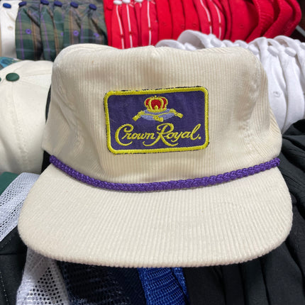 Custom Crown Royal Vintage Purple Rope Off-White Corduroy Strapback Cap Hat (1 of 1)