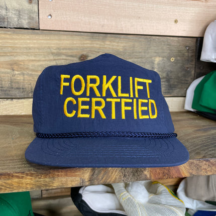 Custom FORKLIFT CERTFIED Funny CERTIFIED Vintage Custom Embroidered Navy Blue Zip Back Cap Hat