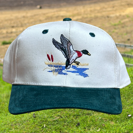 Mallard Duck Vintage Suede Brim SnapBack Cap Hat Custom Embroidered