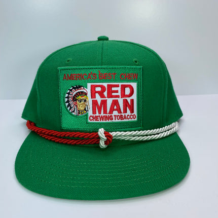 Custom Red man Chewing Tobacco patch Vintage Green Snapback Hat Cap with Double Rope