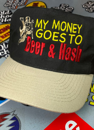 My Money Goes To Beer Vintage Custom Embroidered Strapback Black Crown Cap Hat