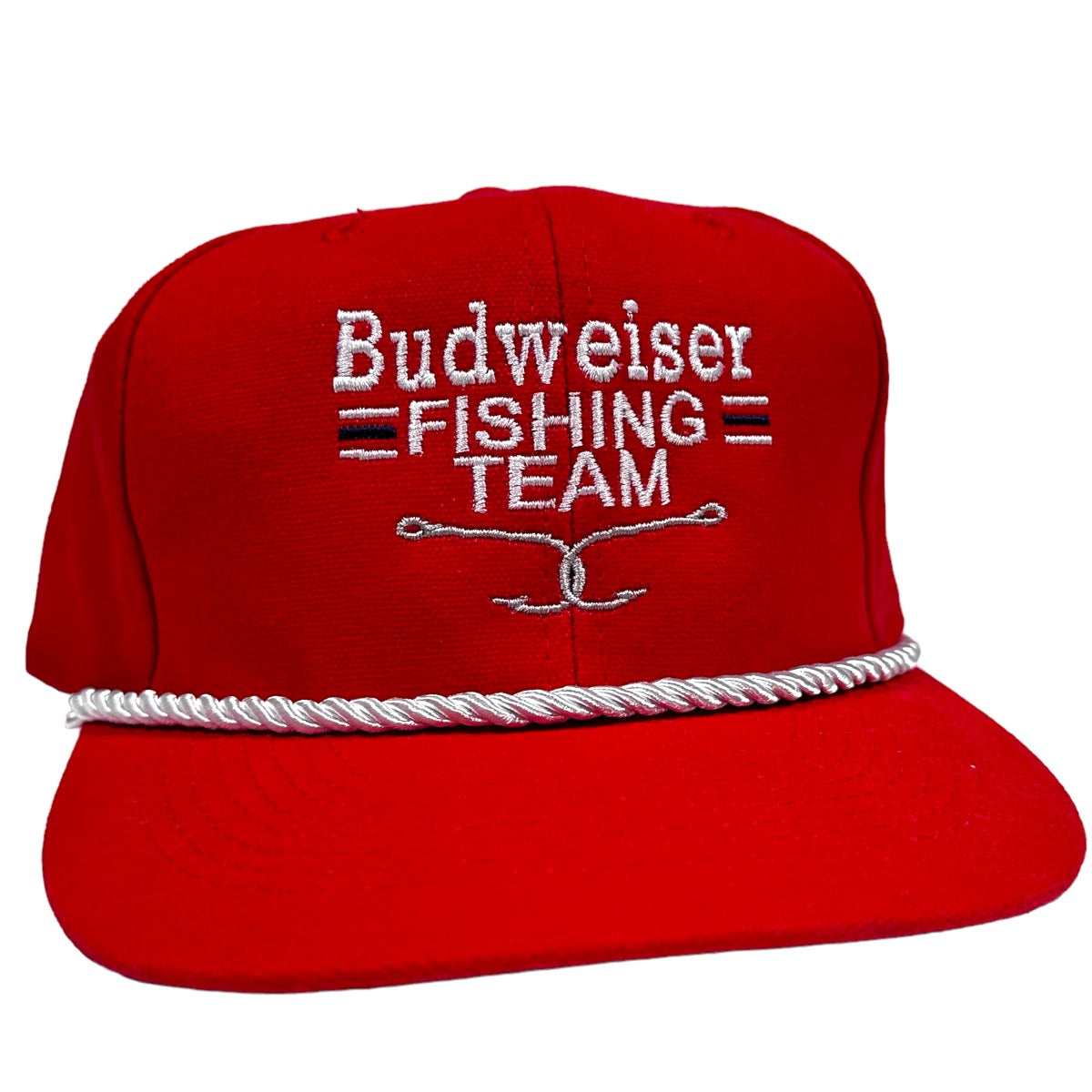 Budweiser Beer Fishing Team Vintage Red Strapback Hat Cap Custom Embroidery