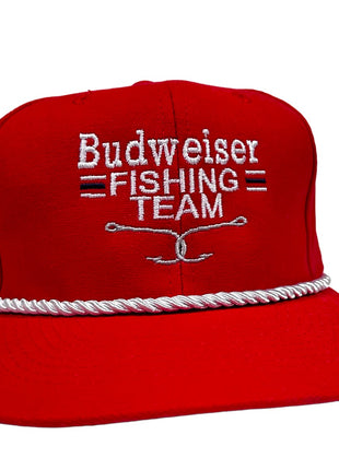 Budweiser Beer Fishing Team Vintage Red Strapback Hat Cap Custom Embroidery