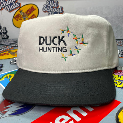 Duck Hunting Vintage Custom Embroidered Strapback Khaki Crown Black Brim Cap Hat
