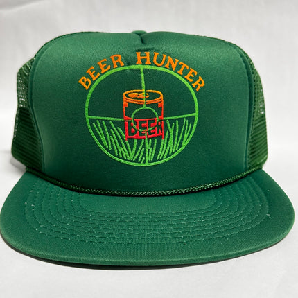 Vintage BEER HUNTER FUNNY Green Mesh Trucker SnapBack Cap Hat DEADSTOCK Never Worn
