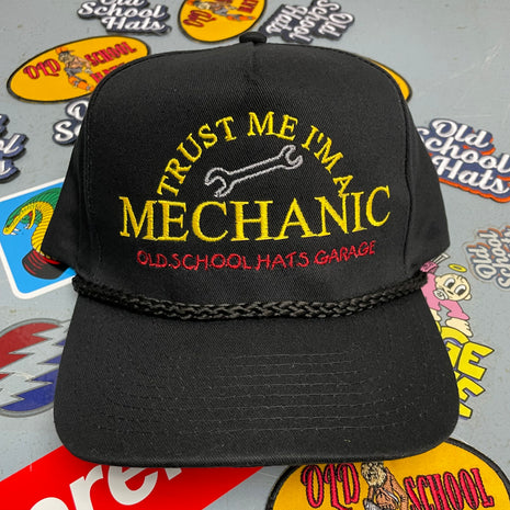Rowdy Roger Official Trust Me I’m A Mechanic Old School Garage Black Rope Snapback Hat Cap