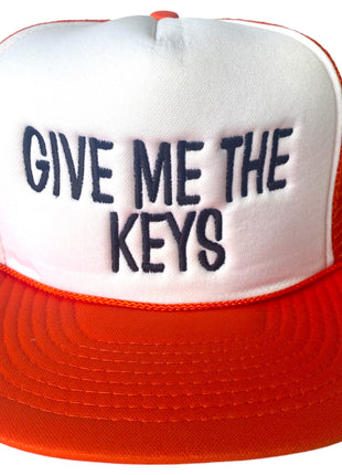 Give me the keys Vintage Orange Mesh Trucker SnapBack Hat Cap Custom Embroidery