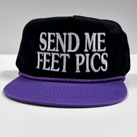 SEND ME FEET PICS Custom Embroidred on a purple rope SnapBack hat cap